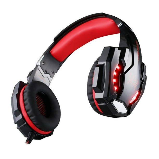 Auricures para juegos con sonido de graves profundos Auricures para juegos sobre oreja con luz LED Rojo rojo perfke Auriculares para juegos