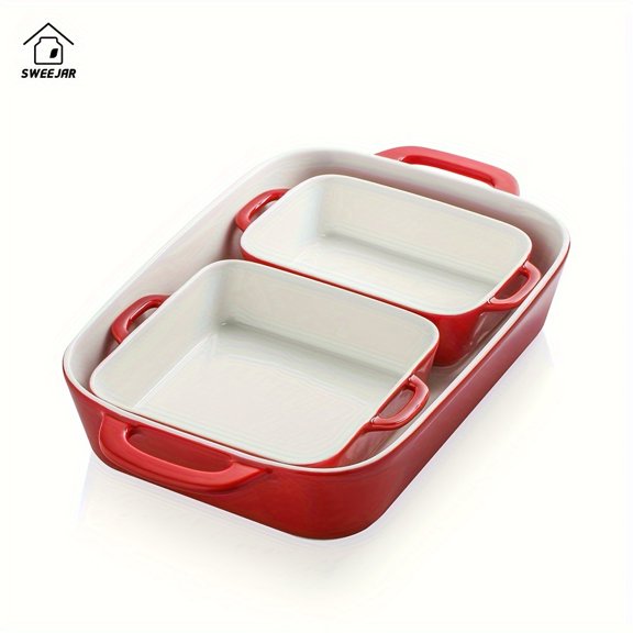 12.8 x 8.9 Inches Ceramic FortuneKey Trading Bakeware Set, Rectangular Porcelain Baking Pans for Cooking, Kitchen, Cake, Dinner, Banquet and Daily Use