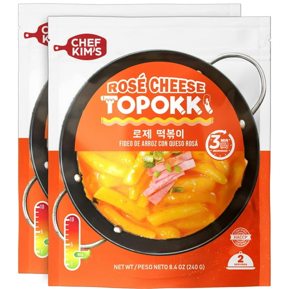 Chef Kim’s Rosé Cheese KEF16 Topokki - Iconic Korean Food Snack, Instant Tteokbokki Rice Cakes Made with Mildly Spicy and Creamy Gochujang Cheese Sauce, Ready-to-Eat Meals, 8.4 Oz (Pack of 2)