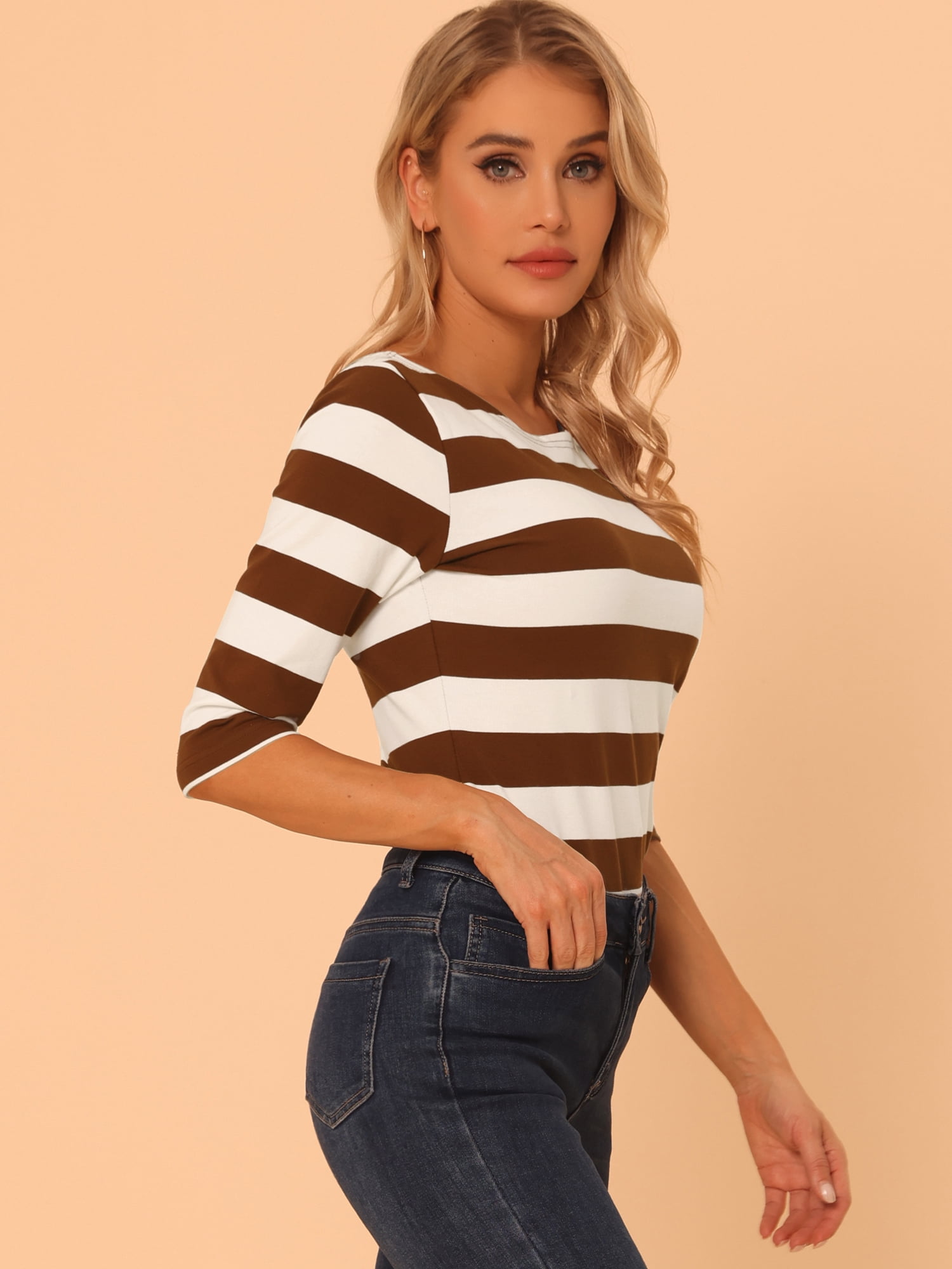 DARING DIVA Women's Halloween Costume Boat Neck Top T-Shirts M Brown