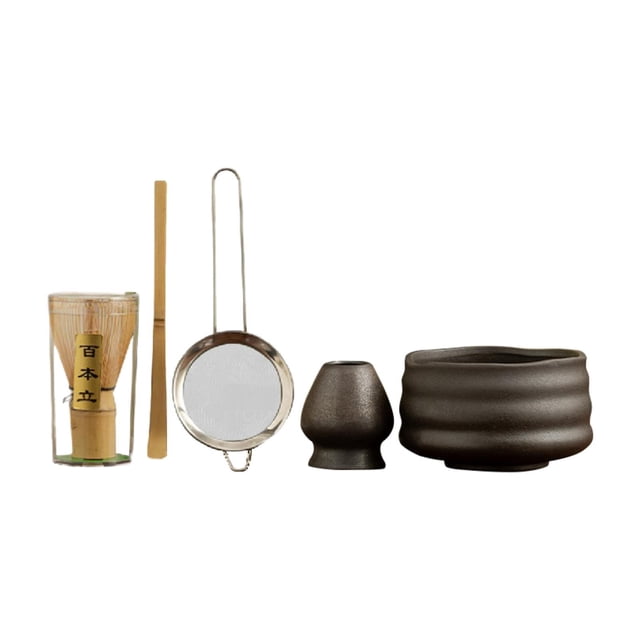 5pcs Juego de té de té de matcha japonés kit de fabricación de té tradicional ceremonial tazón de matcha tradicional para sala de estar Negro