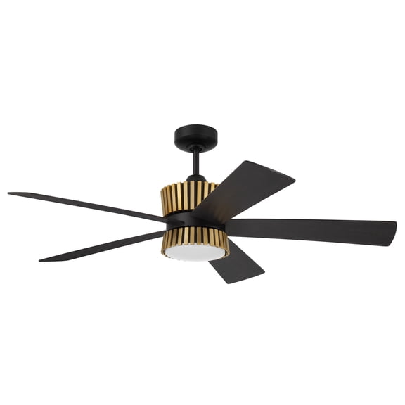 Theiry 52 in. Flat Black/Satin Brass Finish Indoor Ceiling Fan, Integrated LED Light & Remote Included
