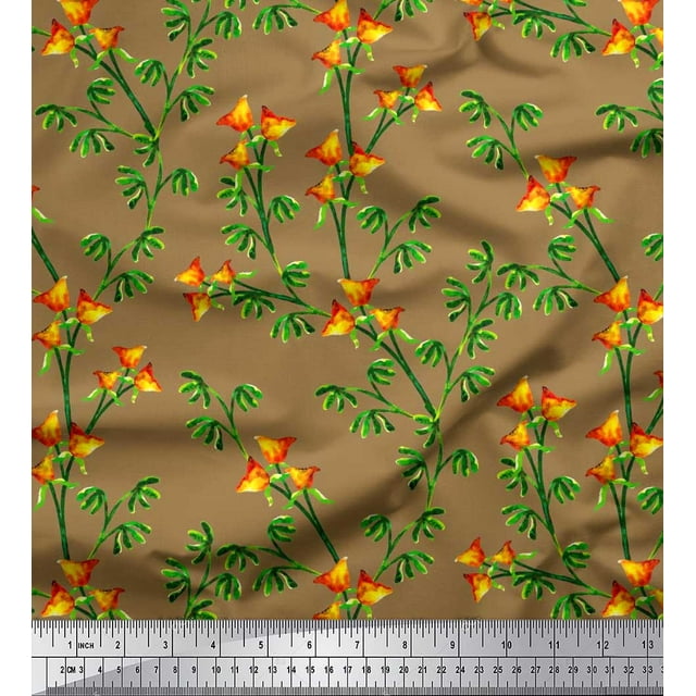 Soimoi Poly Georgette Fabric Flower & Leaves Watercolor Decor Fabric Printed Yard 42 Inch Wide