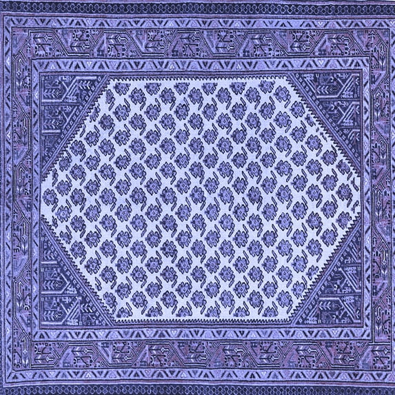 Ahgly Company Machine Washable Indoor Square Persian Blue Traditional Area Rugs, 6' Square
