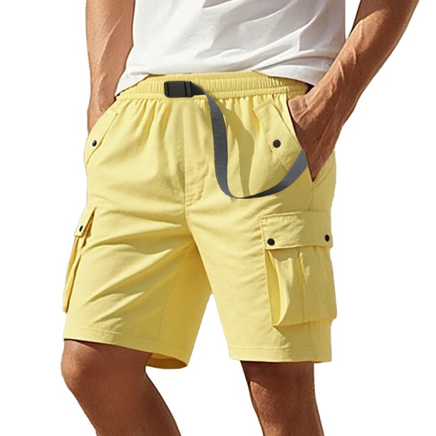 Pantalones cortos deportivos para hombre - Color liso, bolsillo con hebilla - Poliéster, holgados y cómodos, tallas M-XXXL