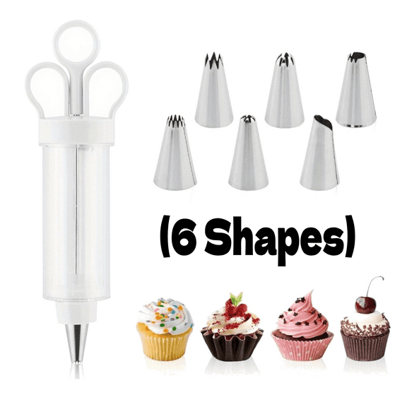 White Cake Decorating Gun, Cupcake Icing Piping Kit, Cake Decorating Kit with 6 Stainless Steel Piping Tips, Cupcake Injector/Decorating Icing Set