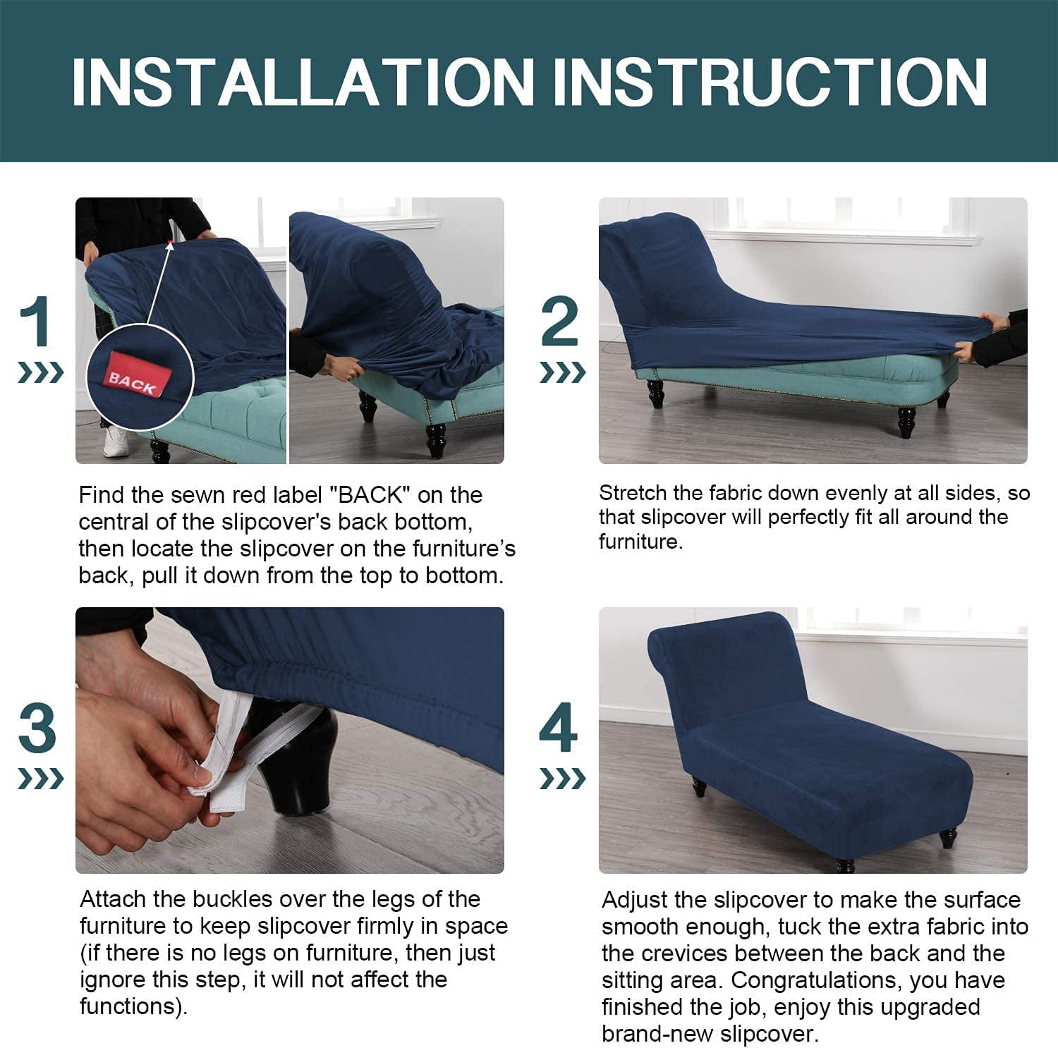 Velvet Armless Chaise Lounge Cover, Stretch Lounge Chaise Chair Slipcover Soft Recliner Sofa Slipcover Pet Furniture Protector