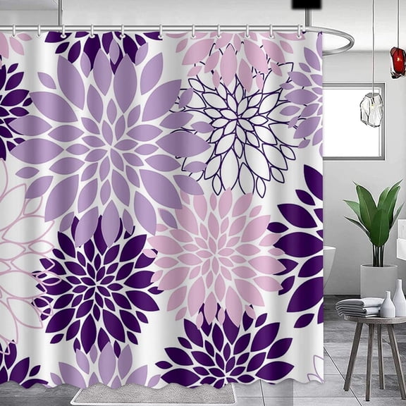 Dahlia Shower Curtain Purple Flower Shower Curtain for Bathroom Waterproof Polyester Fabric Shower Curtain Abstract Pattern Bathroom Decor with 12 Hooks 72 x 72 Inch
