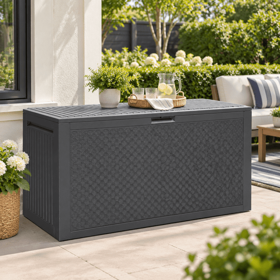 130Gal Deck Box for Outdoor, 490L Waterproof Storage Box for Pool Accessories, Patio Outdoor Storage Bench Furniture for Garden, Gray