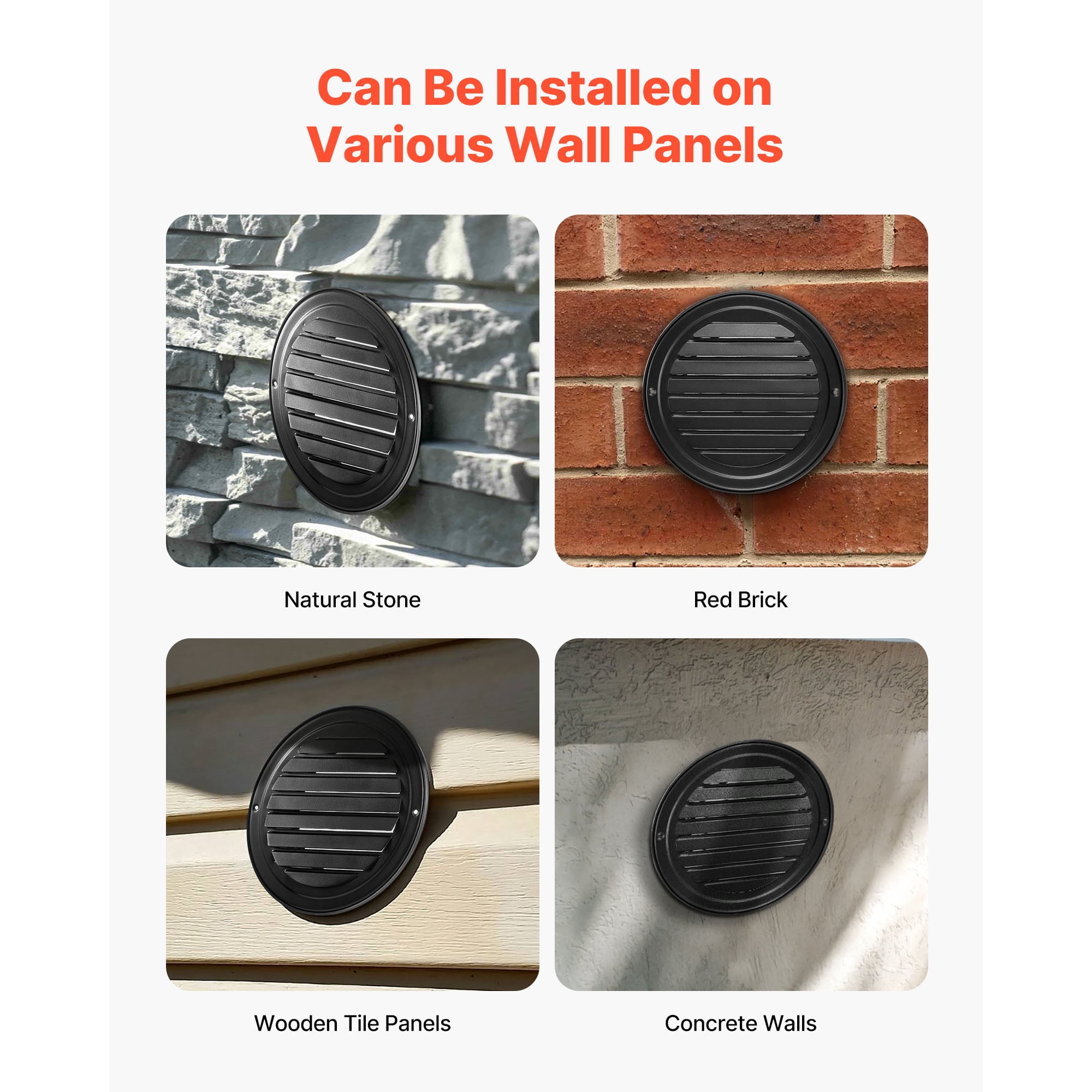 KFFKFF 6-Inch Wall Vent Cover, Round Louvered AC Vent with Protective Screen, Durable Stainless Steel for Home, Bathroom, Garage, Kitchen, Basement (2-Pack, Black)
