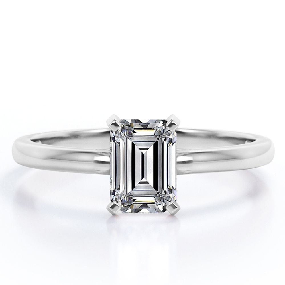JeenMata 1.5 Carat Emerald Cut Moissanite - Prong Setting - Solitaire Promise Ring - 18K White Gold Plating Over Silver