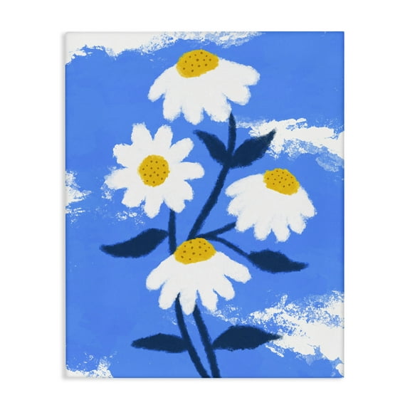 Stupell Industries Daisy Bloom with Clouds Plants & Flowers Painting Wrapped Canvas Art Print Wall Art, 16 x 20