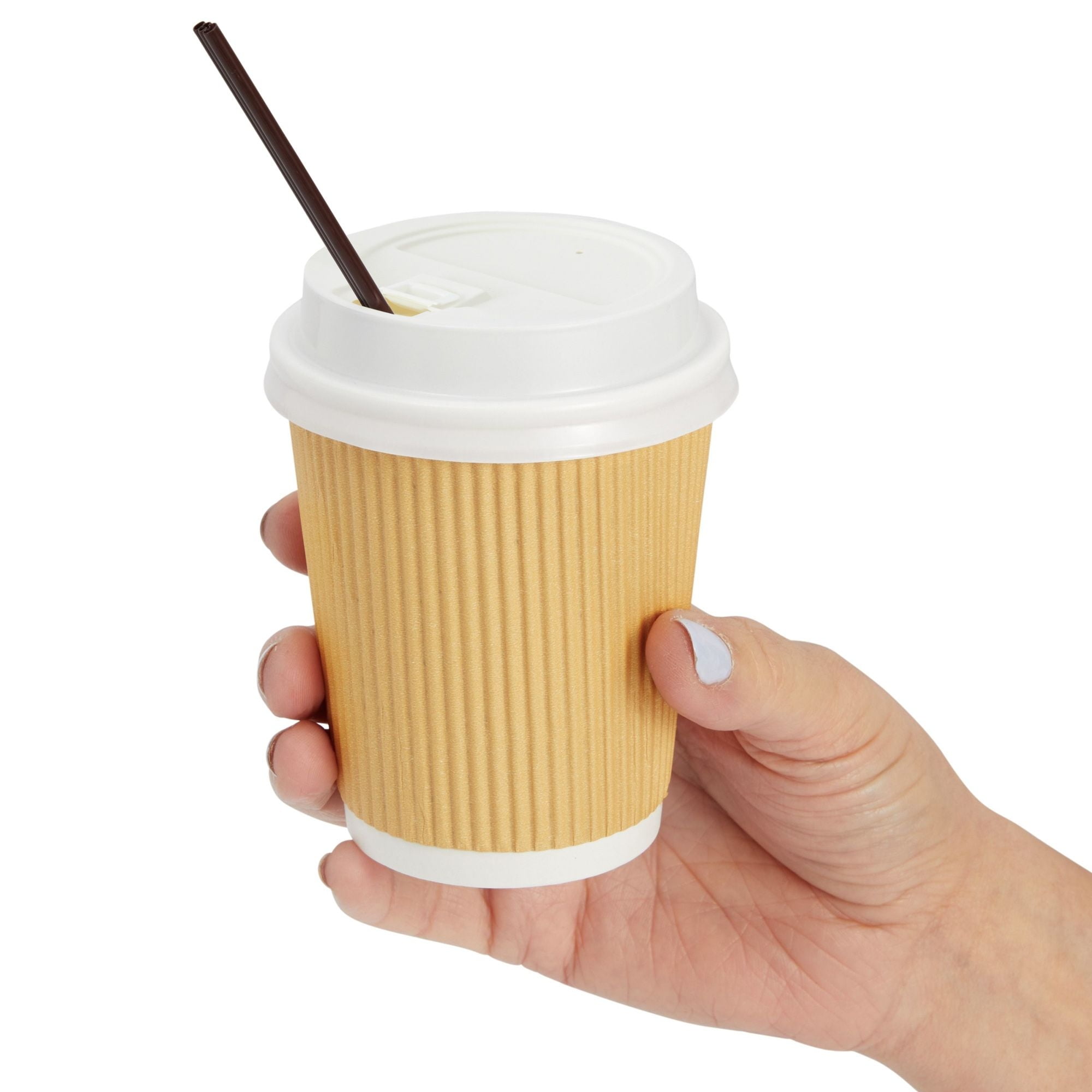 Disposable paper cups with lids and straws outlet