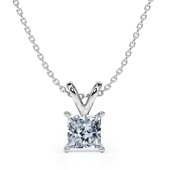 JeenMata 2 Carat Princess Cut Moissanite - Simple Pendant Necklace - 18K White Gold Plating Over Silver