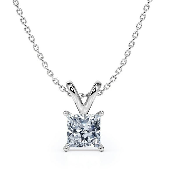 JeenMata Beautiful 1 Carat Princess Cut Moissanite Pendant Necklace in 18K White Gold Plating over Silver