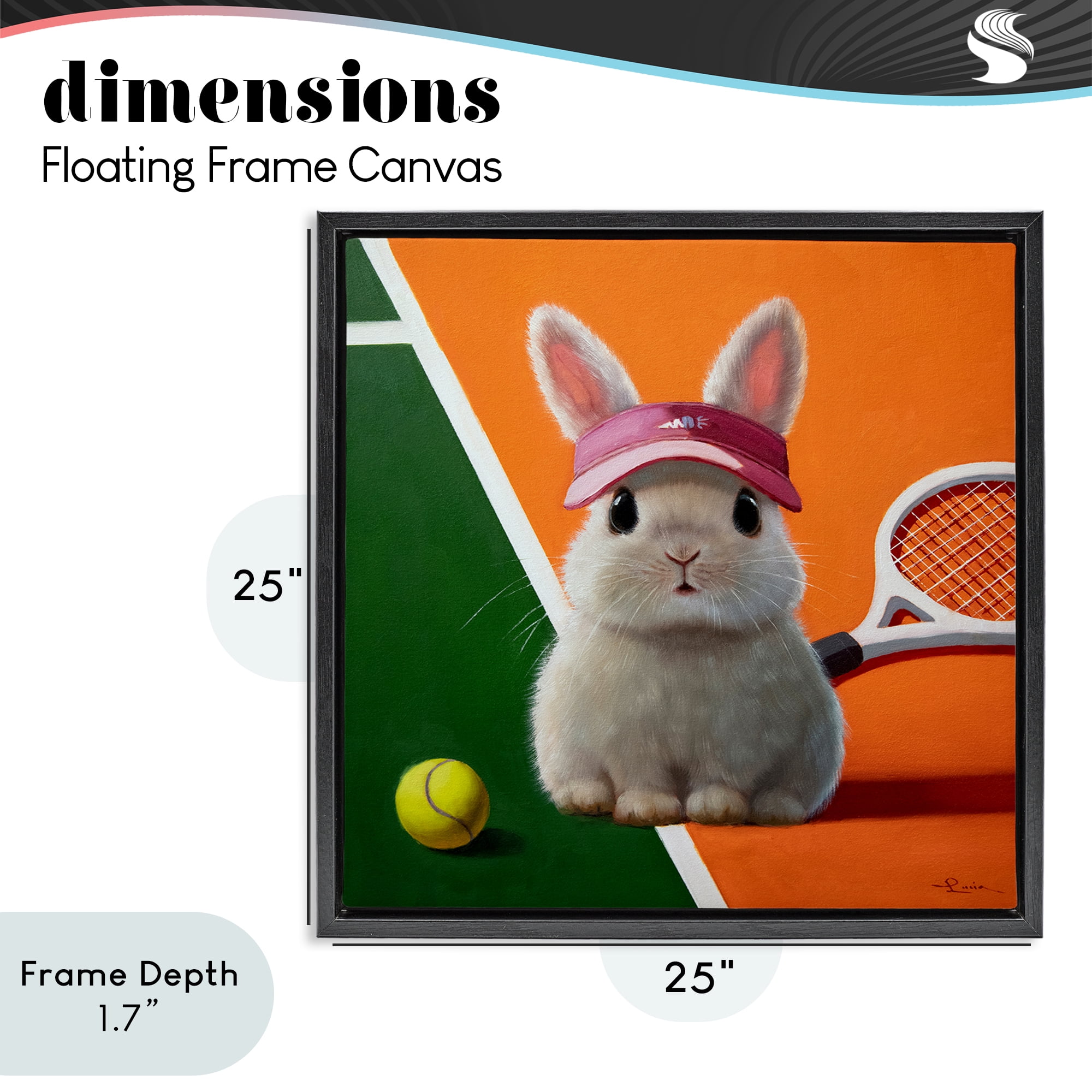 Stupell Industries Match Ready Tennis Bunny Black Framed Floater Canvas Wall Art, design by Lucia Heffernan