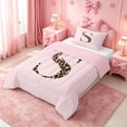 thumbnail image 2 of meiyoeat Chic Leopard Initial S Twin Comforter Sets,Coquette Bow Print Monogram Design Bedding Set For Girl,Pink Reversible,2 Pieces,1 Comforter and 1 Pillowcase, 2 of 7