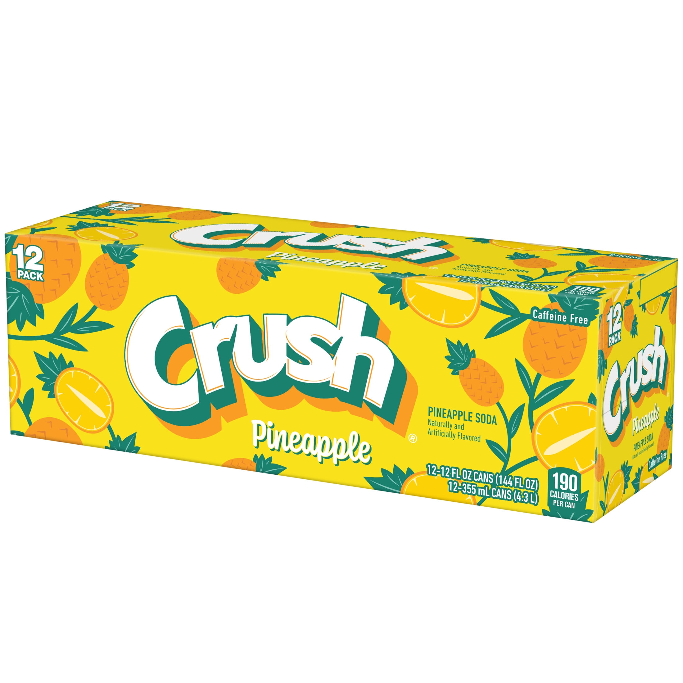 Crush Caffeine Free Pineapple Soda Pop, 12 fl oz, 12 Pack Cans