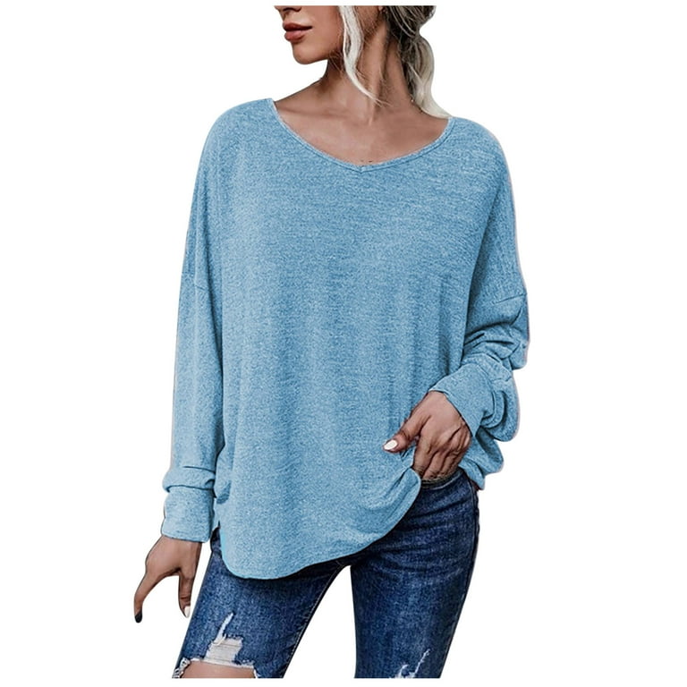 tklpehg Going Out Tops for Women Long Sleeve V Neck Loose Fit