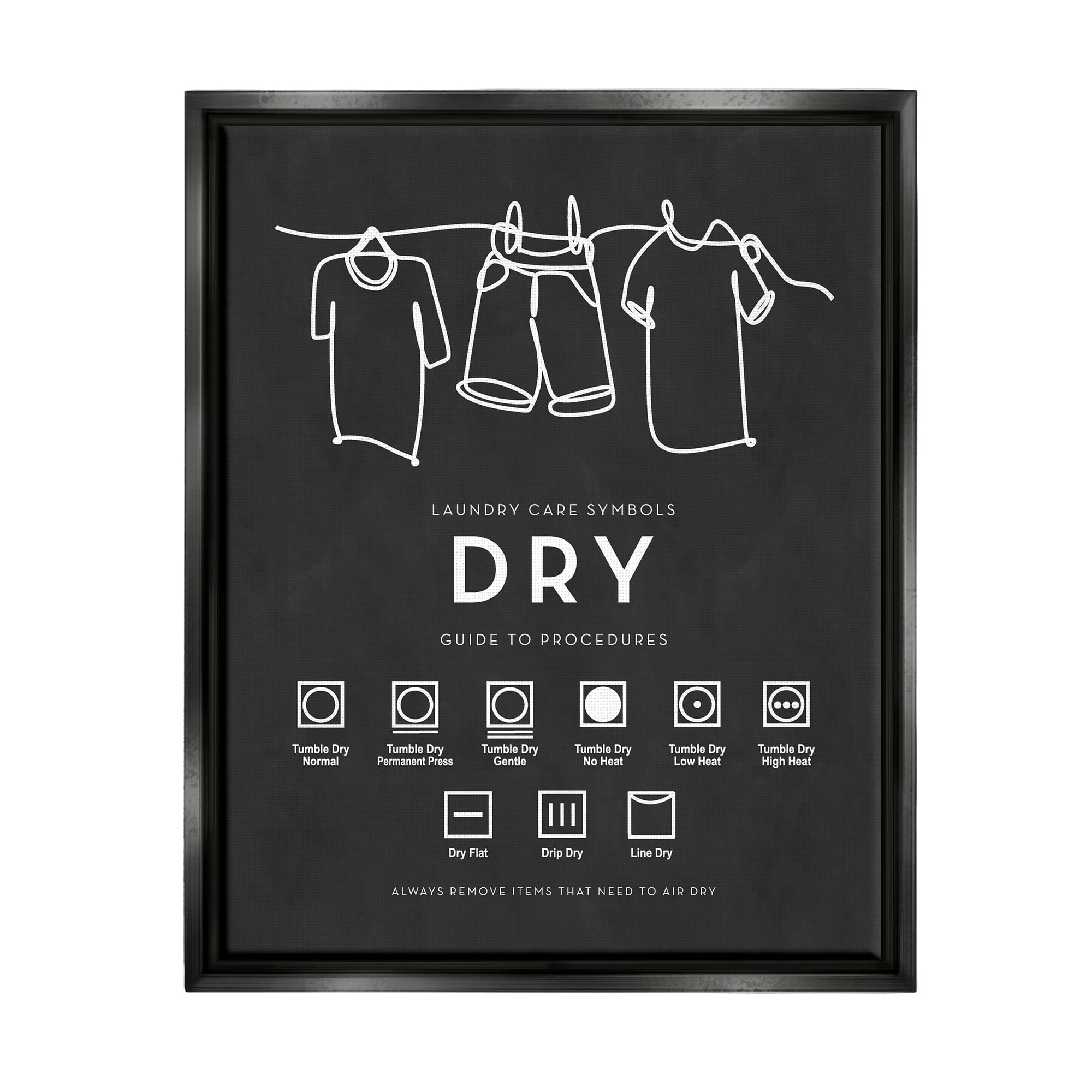 Stupell Industries Drying Procedure Guide Helpful Laundry Symbol Chart Graphic Art Metallic Gold Floating Framed Canvas Print Wall Art, Design by Lettered and Lined
