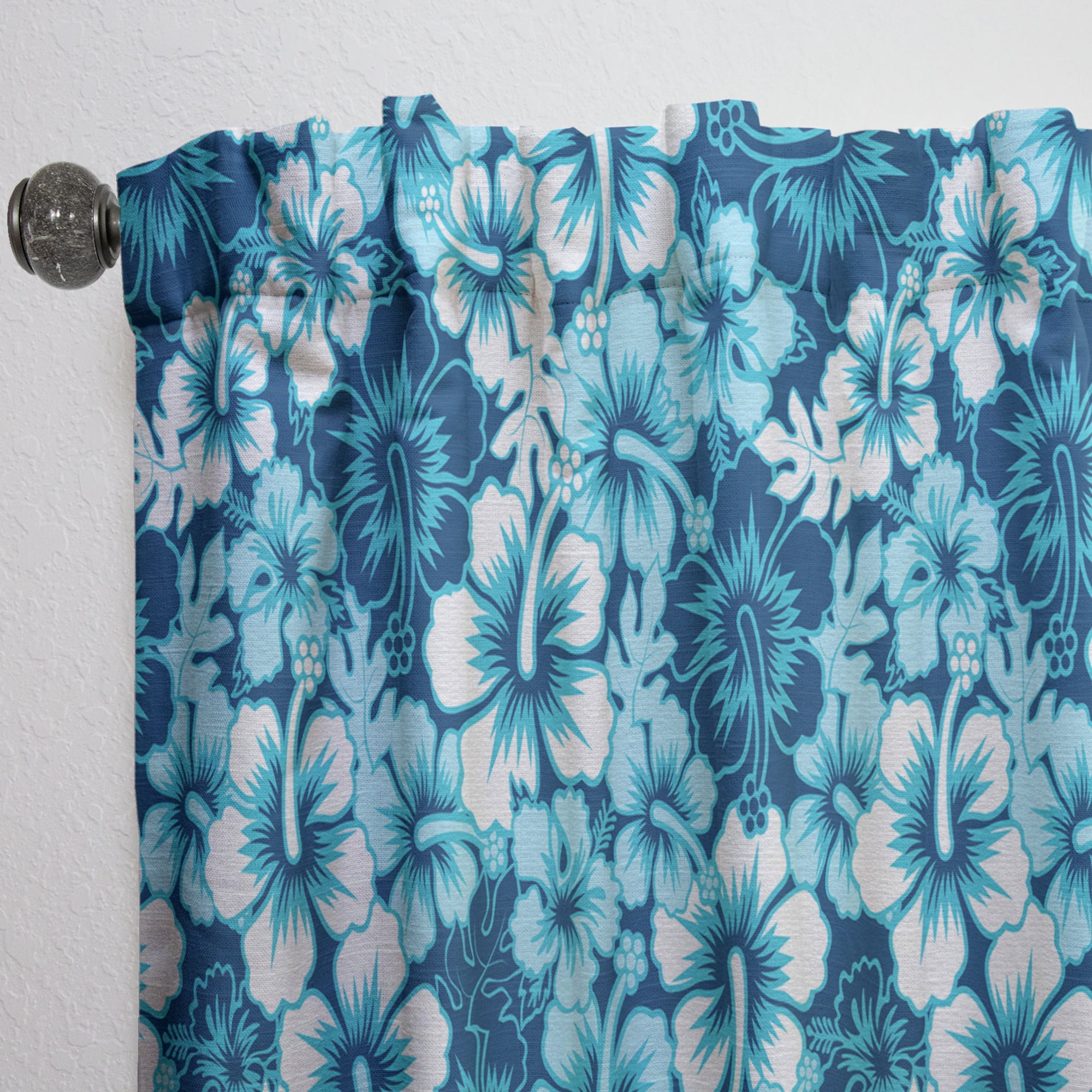 Designart 'Indigo HawaII Blue Flowers Pattern' Tropical Curtain Panel