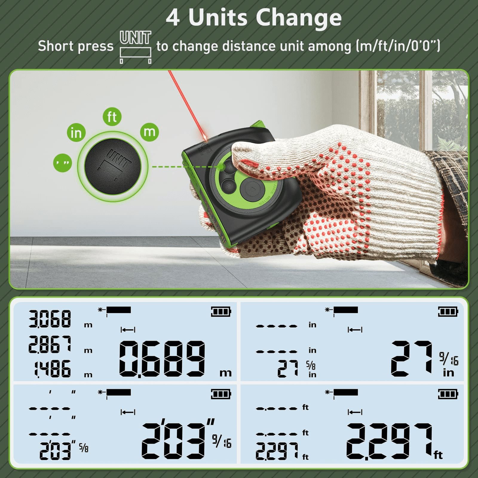 Huepar 2-in-1 Laser Tape Measure, 197Ft Rechargeable Laser Measurement Tool & 16Ft Measure Tape with Backlit LCD -Pythagorean, Area, Volume, M/in/Ft Unit Switch Digital Distance Meter