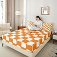 thumbnail image 4 of Homewish Geometric Plaid Full Size Sheets 4-Piece for Teens Boys Girls,Vintage Aesthetic Breathable Bed Sheets,Minimalist Grid Checkered Lightweight Sheet Sets,Lightweight Room Decor, 4 of 7