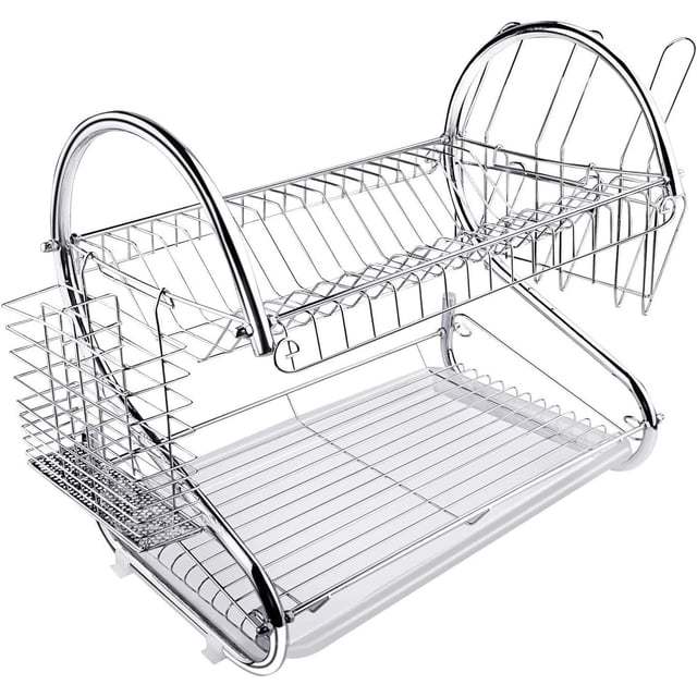 Organizador de fregadero con escurridor extraíble, diseño en forma de S, rejilla de secado de platos de acero inoxidable para una organización clara en la encimera de la cocina (39 x 26 x 42 cm)