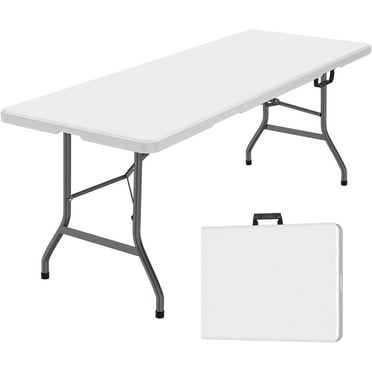 6FT Folding Table, White Picnic Table, Portable Lightweight Table, Folding Patio Table for Outdoor Party, Camping, Card, Gaming, Picnic with Handle, Frame Locks - White