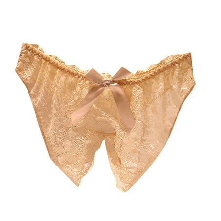Womens Crotchless Pantie Beige Underwear Women s Sexy Lingerie & Underwear Womens Lingerie Sexy Crotchless Cheeky Panties M