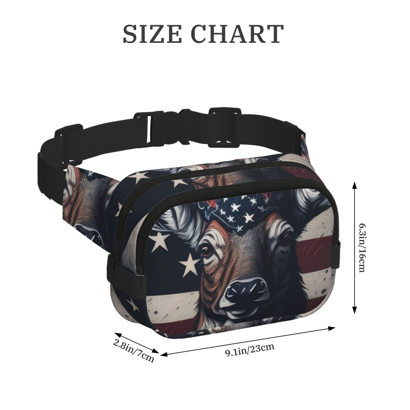 Picia Vintage American Deer Print Square Double-Layer Waist Bag Mini Adjustable Waist Belt Bag Exercise Running Travel Hiking