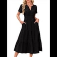 thumbnail image 2 of Vestido Bohemio Informal de Verano para Mujer, Ligero, de Corta, Cuello en V, Cintura Elástica y Bolsillos. Negro XL, 2 of 8