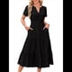 thumbnail image 2 of Vestido Bohemio Informal de Verano para Mujer, Ligero, de Corta, Cuello en V, Cintura Elástica y Bolsillos. Negro XXL, 2 of 8
