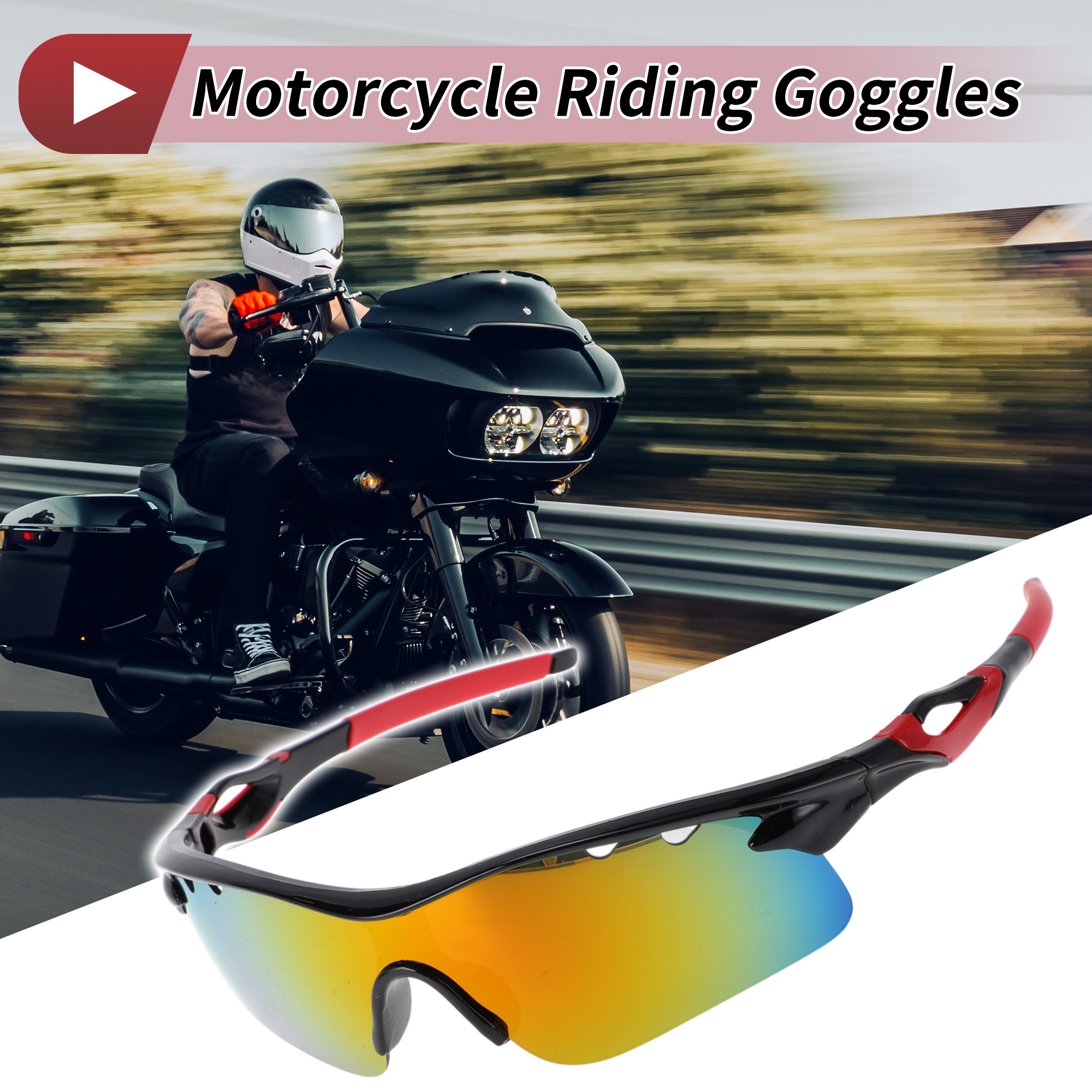 Unique Bargains 1 Set Motorcycle Riding Goggles PC Tri-acetel Cellulose Outdoor Sports Sunglasses for Motocross Dirt Bike ATV Purple Silver Tone Lens Red Black Frame