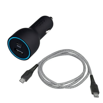 onn. 32W Dual-Port Car Charging Kit with USB-C Charging Cable, 20W USB-C Port Fast Charger with Power Delivery; 12W USB Port Standard Charges