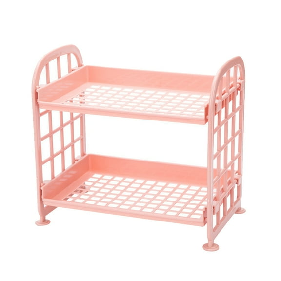 Kuyiluo Plastic Storage Rack 2 Layers Assemble Kitchen Desktop Living Room Plastic Finishing Shelf Bathroom Countertop Toilet Storage Shelf Organizer(Pink)