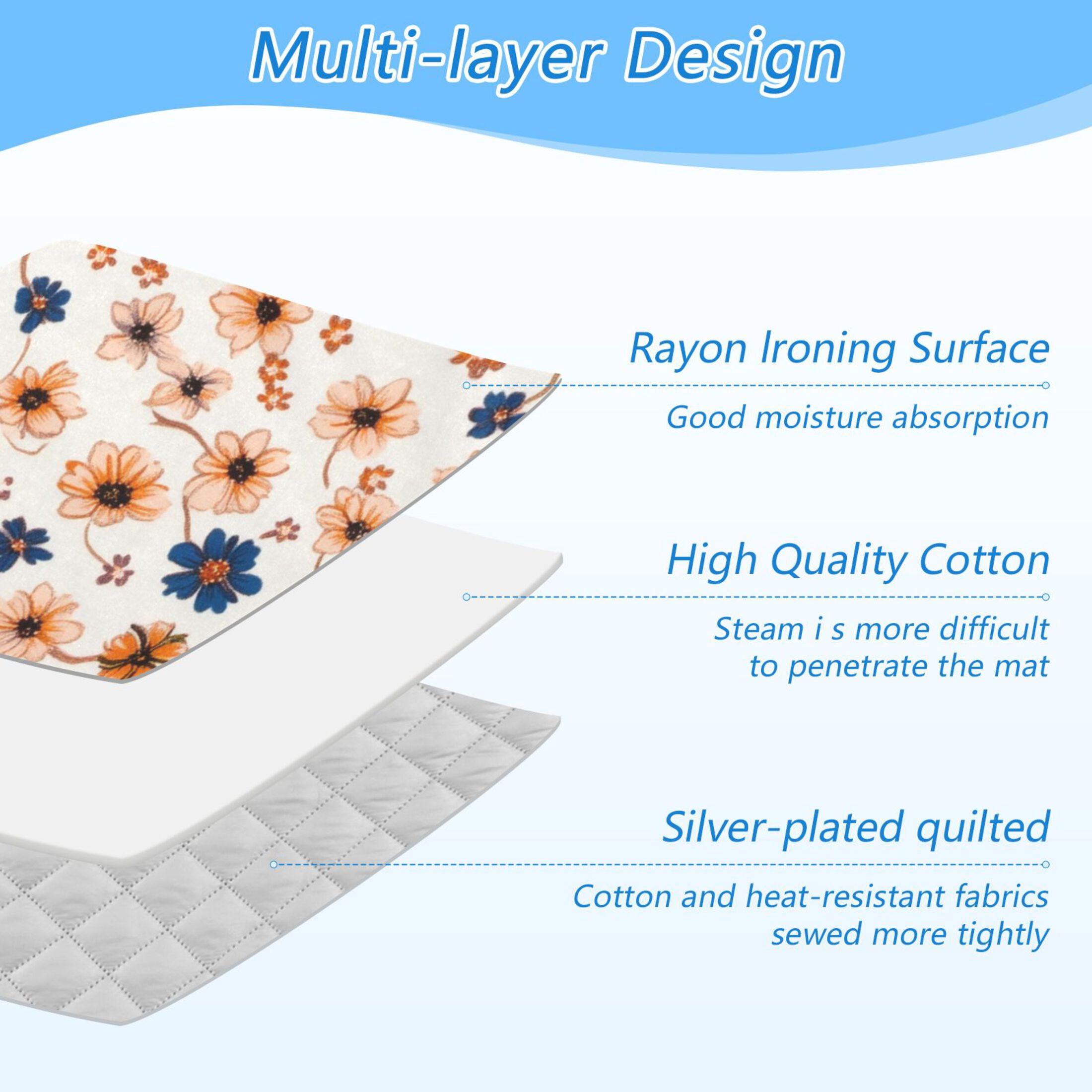 Bright Orange Blue Flowers Ironing Mat Blanket for Table Top Travel Portable Ironing Board Pad 47.2x27.6 Inch