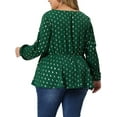 thumbnail image 3 of Agnes Orinda Women's Plus Size Valentines Day Tops Long Sleeve V Neck Peplum Ruffled Elastic Waist Blouses 1X Dark Green, 3 of 6
