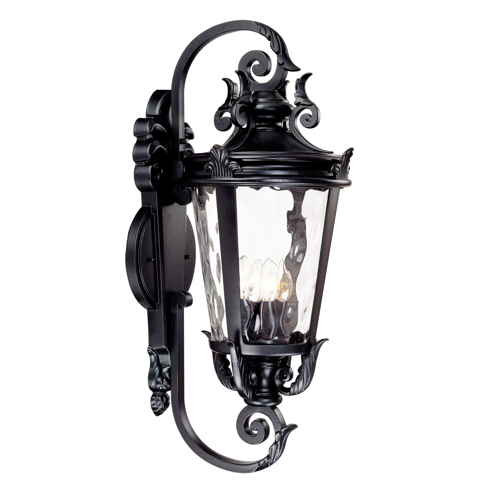 John Timberland Casa Marseille Vintage Rustic Outdoor Wall Light Fixture Textured Black Scroll 31" Clear Hammered Glass for Post Exterior Barn Deck