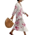 thumbnail image 3 of DISNIMO Bird Flower Print Women Casual Maxi Dress Long V Neck Shift Dresses Loose 3/4 Sleeve Dresses for Women Fashion Linen Style Clothes, S, 3 of 6