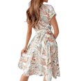 thumbnail image 3 of VISgogo Vestido de verano para mujer, manga corta, cuello en V, estampado a la moda, cierre de botón, vestido con cinturón VISgogo moda, 3 of 9