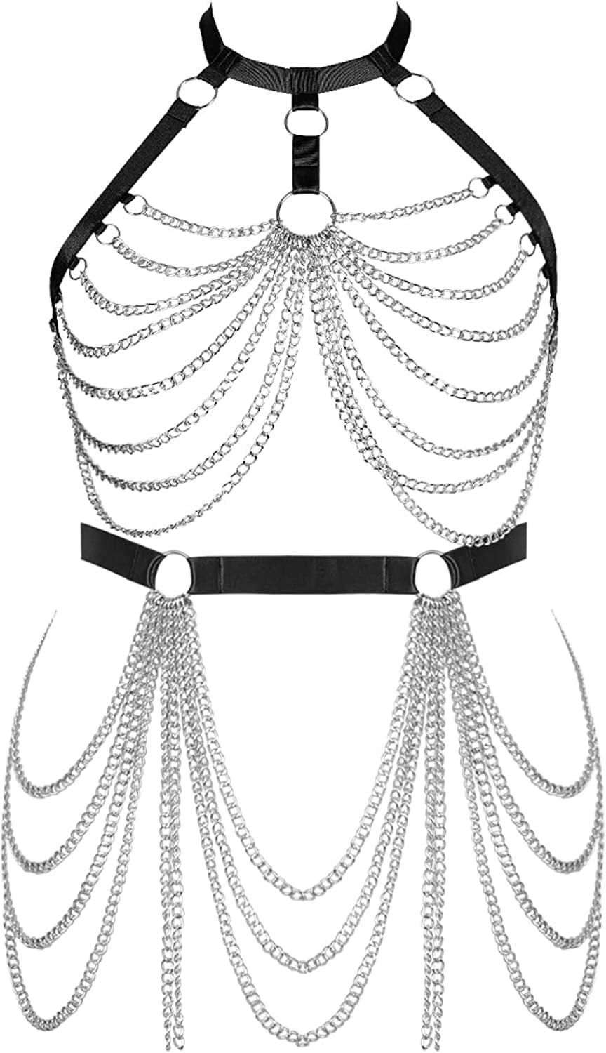 Plus Size Woman Lingerie Garter Belt Set Pentagram Full Cage Body chain