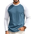 thumbnail image 2 of Garbnen S-4XL Mens Long Sleeve Shirts Crew Neck Raglan Shirt Men Casual Basic Relaxed Fit Color Block Fall Winter Big and Tall Men's Shirts Blue XXXL, 2 of 4
