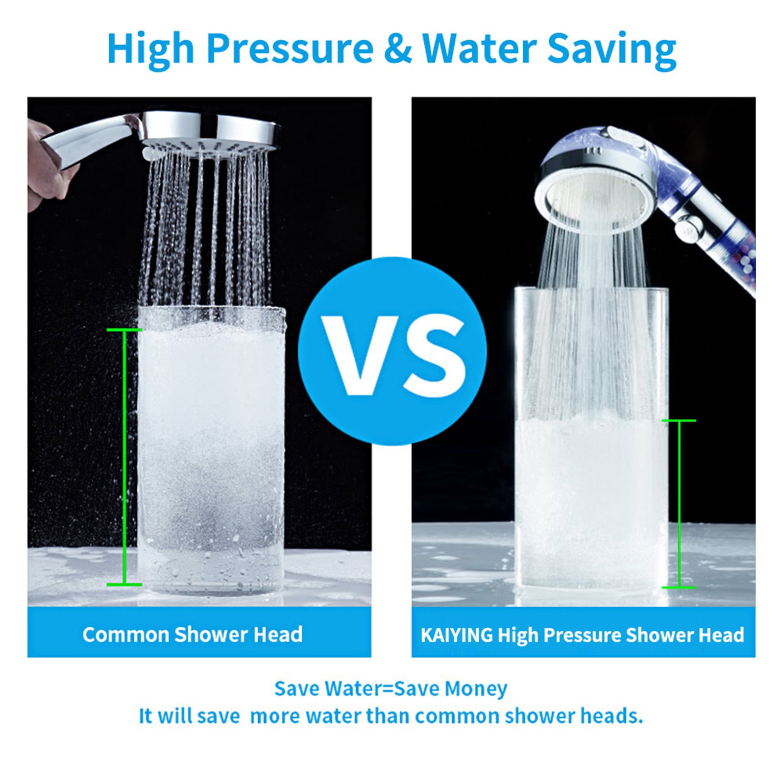 KAIYING Handheld Showerhead with Filter & 5Ft Hose - Water Saving & Easy to Install