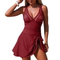 thumbnail image 5 of COMVALUE One Piece Swimsuit Women 2026 Tummy Control Modest Full Coverage Bathing Suit Retro Laser Cut Out Slimming Swim Dress (S, Wine), 5 of 6