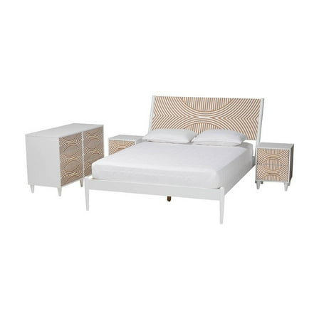 Baxton Studio Louetta White Caved Contrasting King Size 4-Piece Bedroom Set