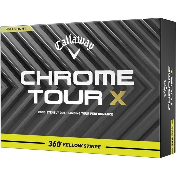 Pelota de golf Callaway Chrome Tour X 360 Stripe Yellow, paquete de 24