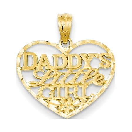 Mommys Little Girl Charm - 14k Yellow Gold D/C Daddys Little Girl Heart (19x20mm) Pendant / Charm