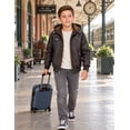 thumbnail image 4 of Heting Boys Faux Leather Motorcycle Jacket with Removable Hood Warm Fleece Lining Windproof PU Bomber Coat for Fall Winter Coffee 8-9, 4 of 9