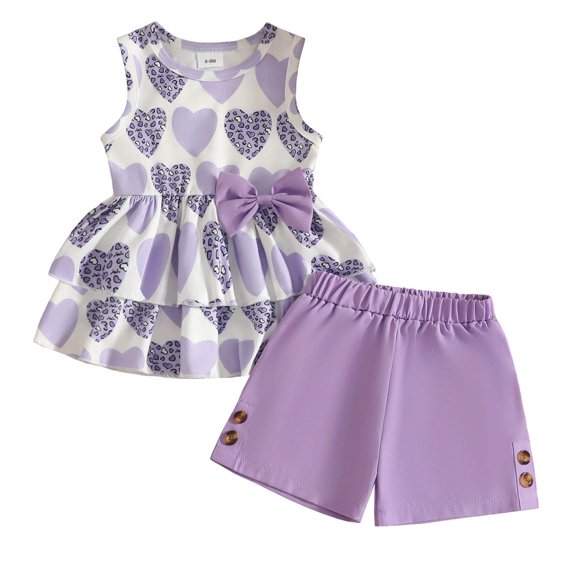 Baby Girl Comfortable And Breathable Set Summer Sweet Printed Bow Sleeveless Top Shorts Two Piece Set